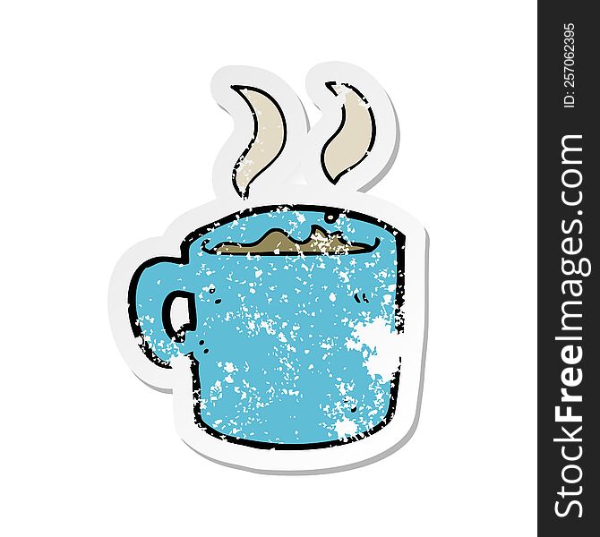 Retro Distressed Sticker Of A Cartoon Mug Of Coffee