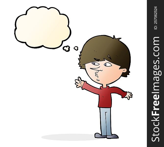 Cartoon Worried Man Reaching With Thought Bubble