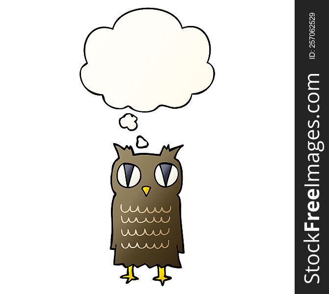 Cartoon Owl And Thought Bubble In Smooth Gradient Style