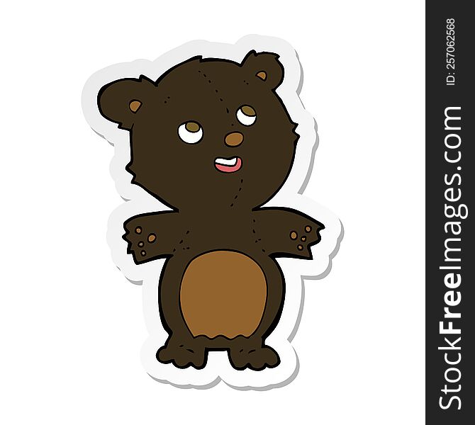 sticker of a cartoon happy little black bear