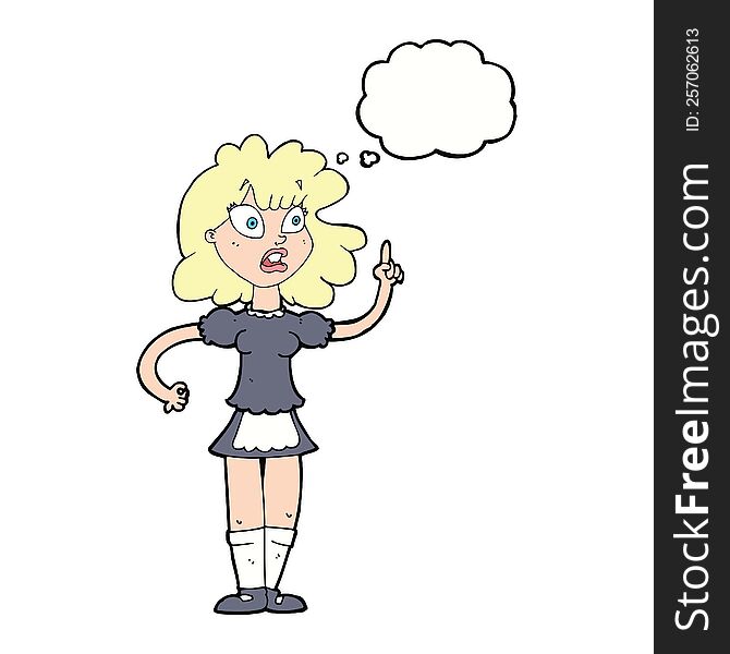 cartoon worried maid with thought bubble