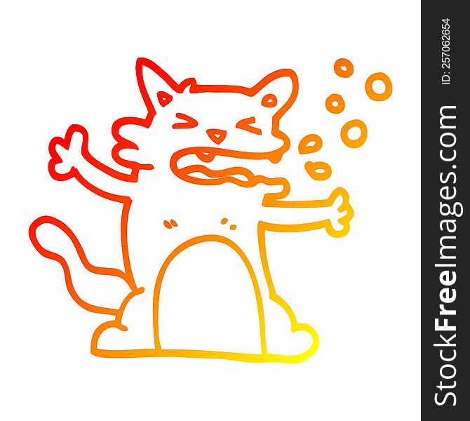 warm gradient line drawing of a cartoon hiccuping cat