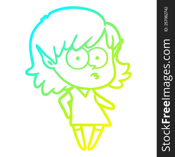 Cold Gradient Line Drawing Cartoon Elf Girl Staring