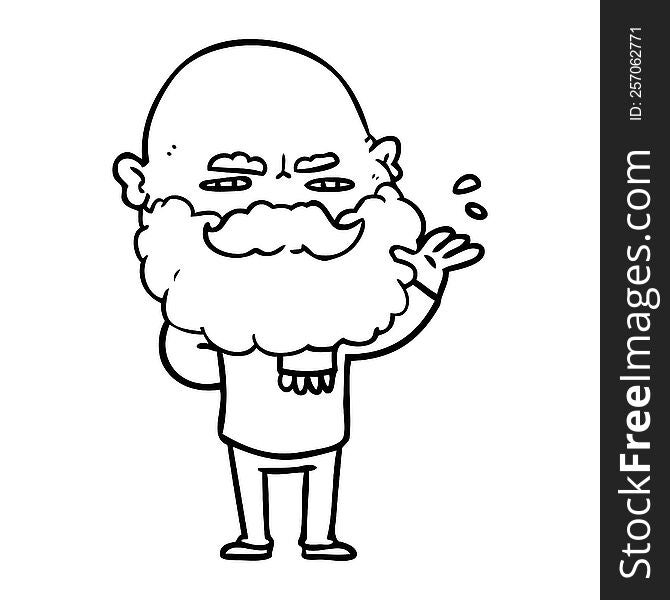 cartoon dismissive man with beard frowning. cartoon dismissive man with beard frowning