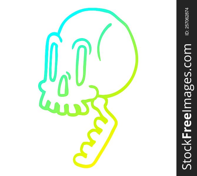 cold gradient line drawing of a cartoon green skull
