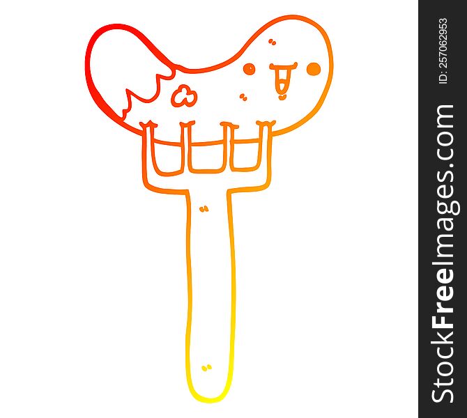 Warm Gradient Line Drawing Cartoon Sausage And Fork