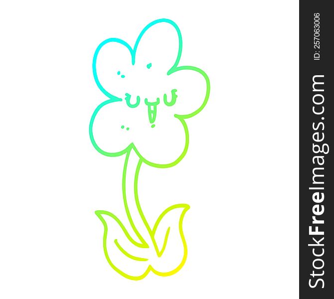 cold gradient line drawing of a cartoon flower with happy face
