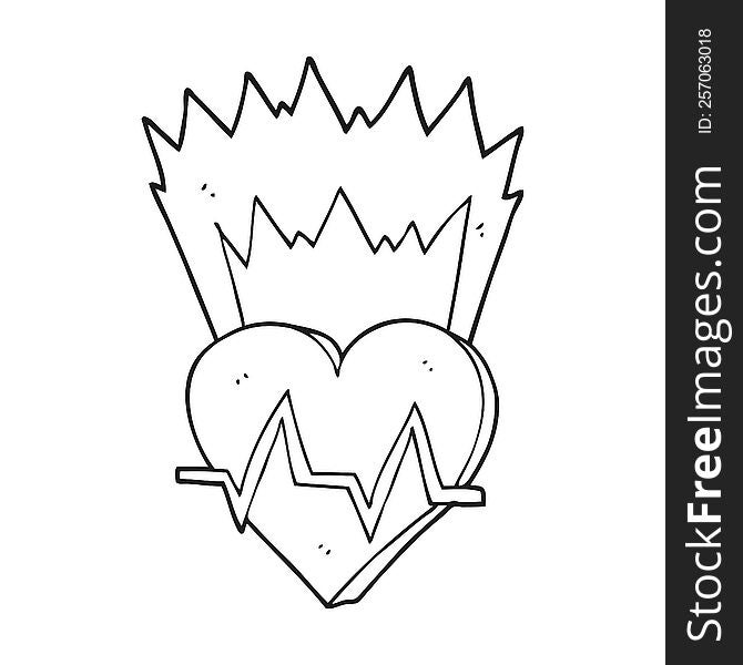freehand drawn black and white cartoon heart rate