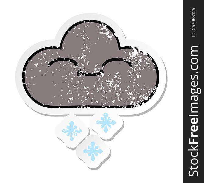 Distressed Sticker Of A Cute Cartoon Happy Snow Cloud