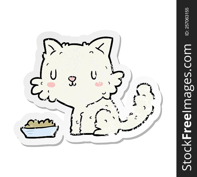 distressed sticker of a cartoon cat and food