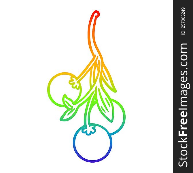 rainbow gradient line drawing of a Cartoon mistletoe