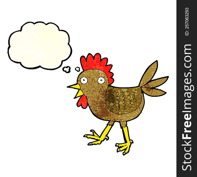 funny cartoon chicken with thought bubble