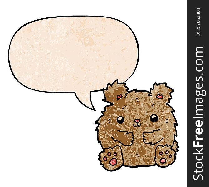 cute cartoon bear and speech bubble in retro texture style