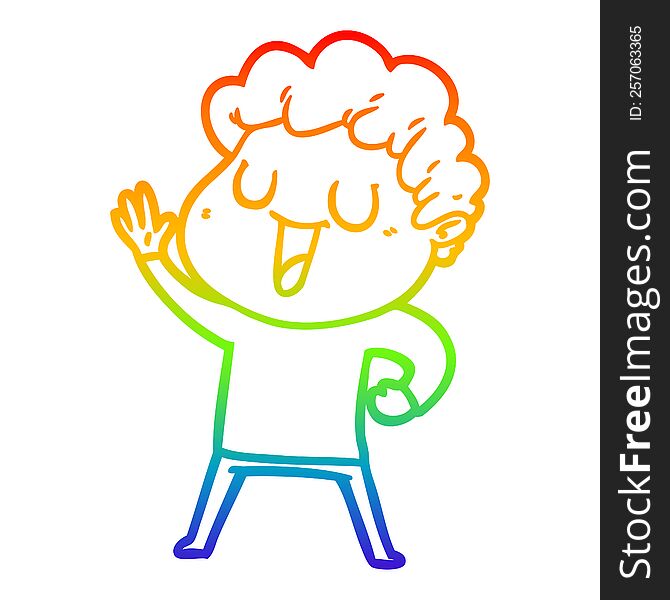 Rainbow Gradient Line Drawing Waving Cartoon Man