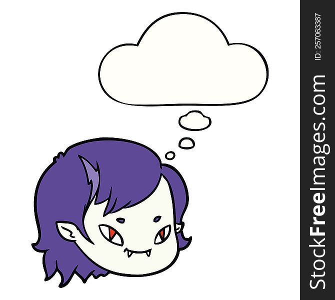 Cartoon Vampire Girl Face And Thought Bubble