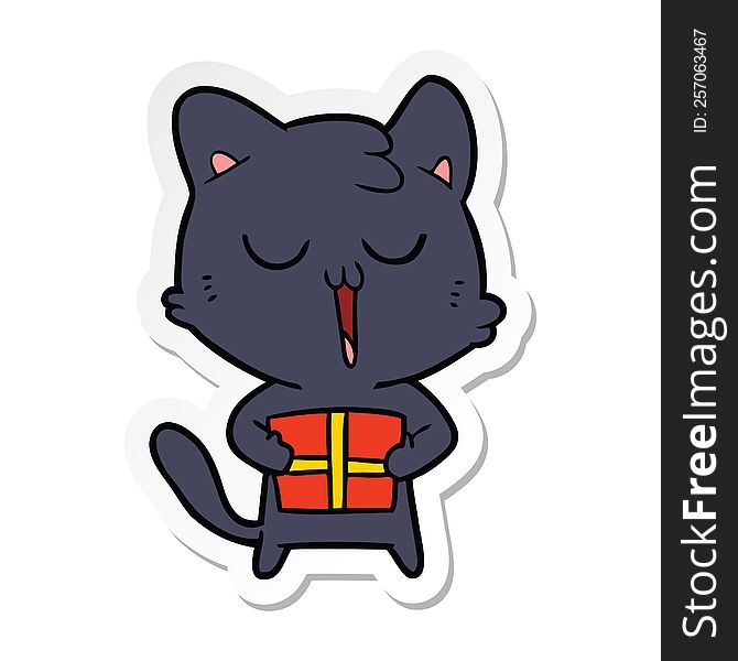sticker of a cartoon cat with present