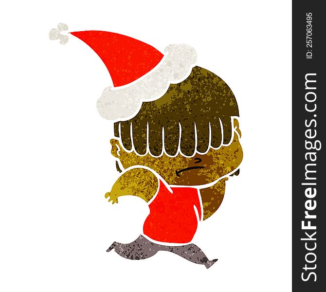 Retro Cartoon Of A Boy With Untidy Hair Wearing Santa Hat