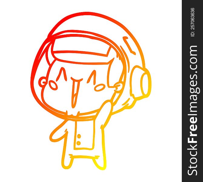 Warm Gradient Line Drawing Happy Cartoon Astronaut Waving