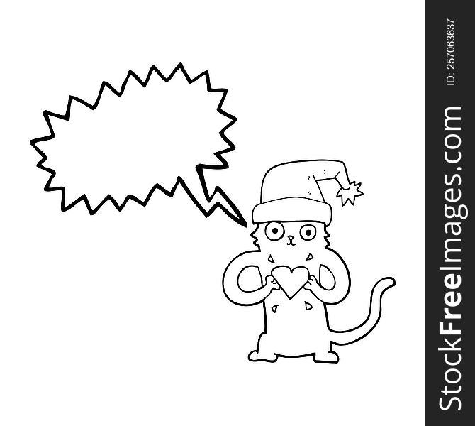 freehand drawn speech bubble cartoon cat loving christmas