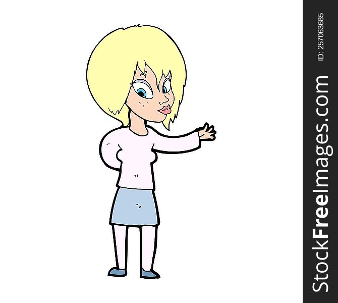 Cartoon Woman Making Welcome Gesture