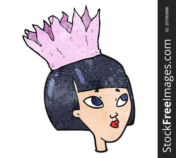 freehand textured cartoon woman wearing paper crown