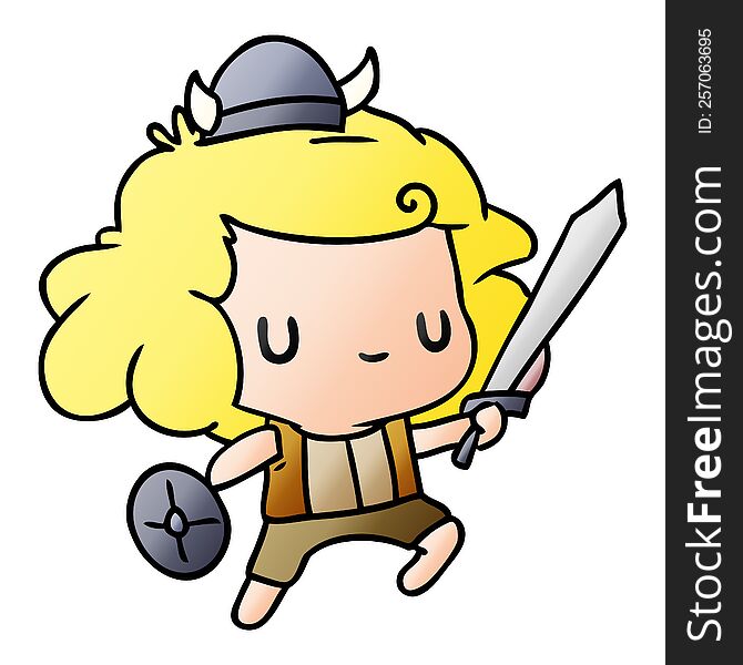 gradient cartoon illustration kawaii cute viking child. gradient cartoon illustration kawaii cute viking child
