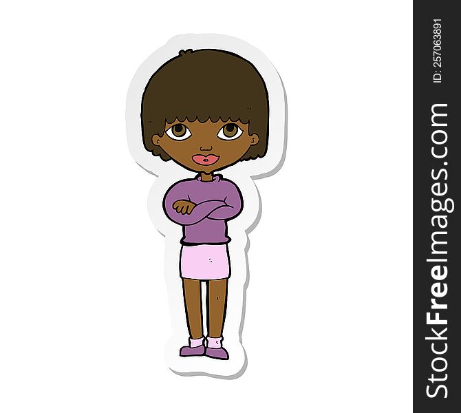sticker of a cartoon woman with folded arms