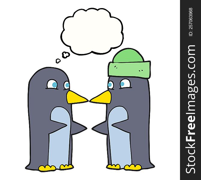 freehand drawn thought bubble cartoon penguins