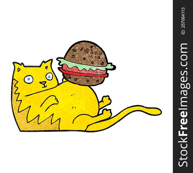 freehand textured cartoon fat cat with burger