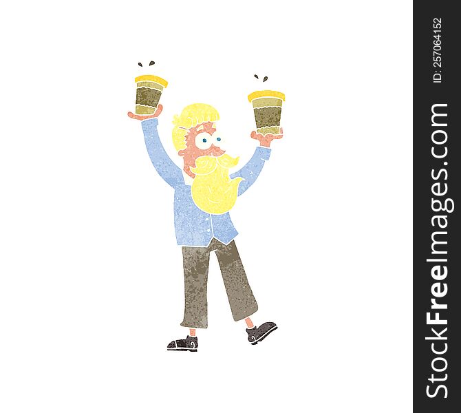 Retro Cartoon Man With Coffee Cups