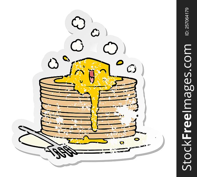 distressed sticker of a stack of tasty pancakes