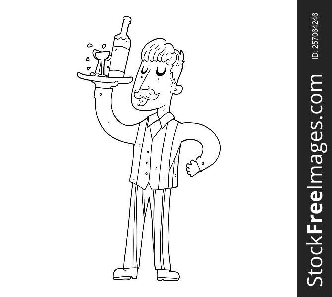 black and white cartoon waiter