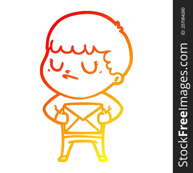 warm gradient line drawing of a cartoon grumpy boy