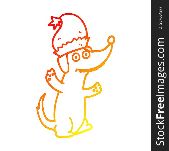 warm gradient line drawing of a cute christmas cartoon dog