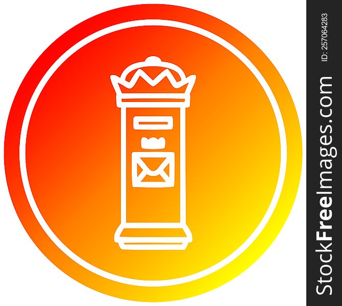 British postbox circular icon with warm gradient finish. British postbox circular icon with warm gradient finish
