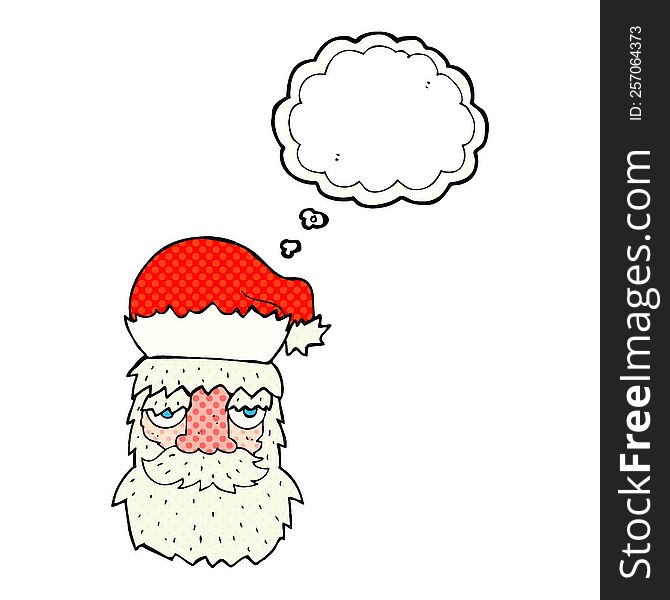 freehand drawn thought bubble cartoon tired santa claus face