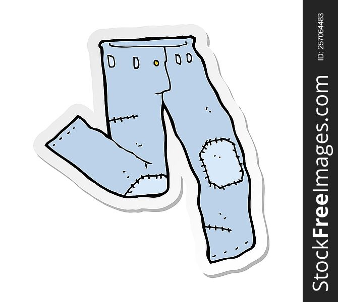 sticker of a cartoon patched old jeans