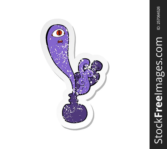 retro distressed sticker of a cartoon halloween ghost in bottle