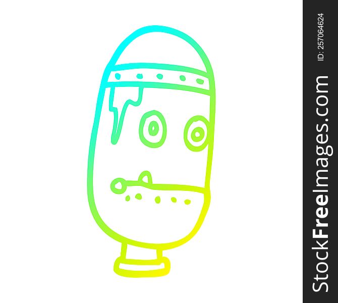 Cold Gradient Line Drawing Cartoon Retro Robot Head