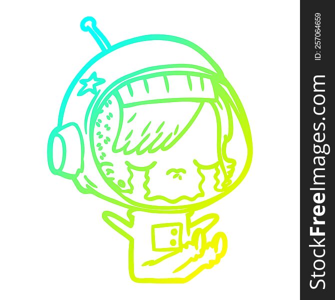 Cold Gradient Line Drawing Cartoon Crying Astronaut Girl