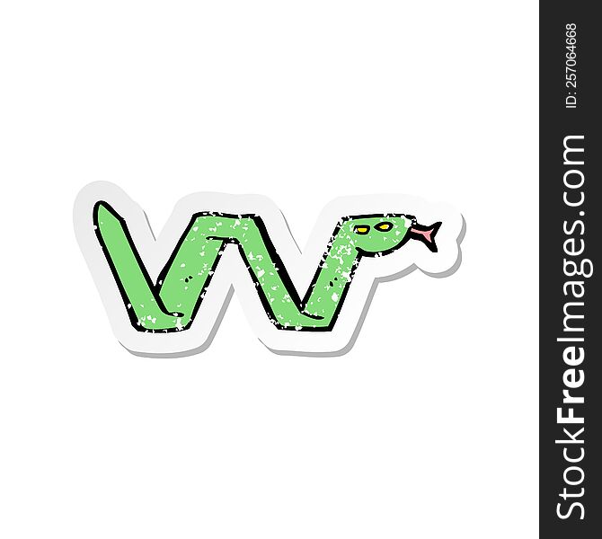 Retro Distressed Sticker Of A Cartoon Snake Symbol
