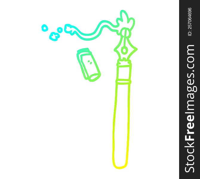 cold gradient line drawing of a cartoon fountain pen