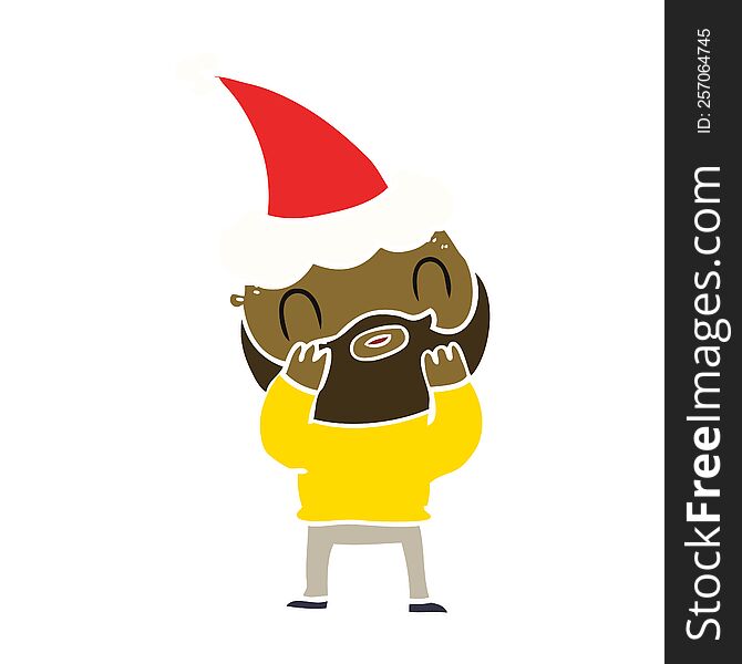 hand drawn flat color illustration of a bearded man wearing santa hat