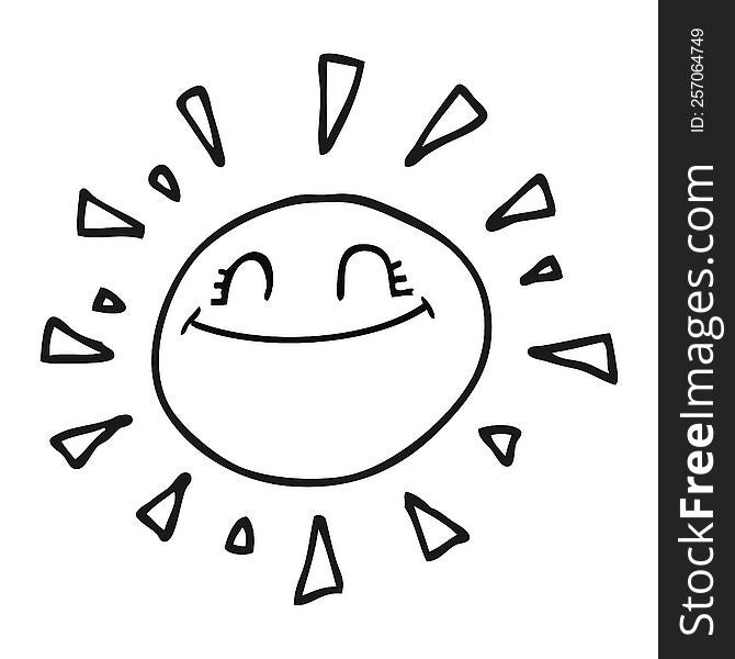 happy freehand drawn black and white cartoon sun. happy freehand drawn black and white cartoon sun