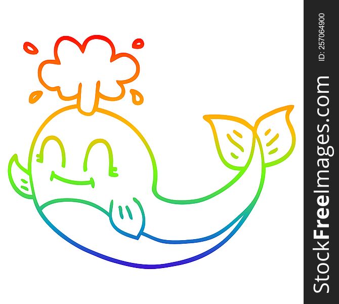 rainbow gradient line drawing of a cartoon happy whale