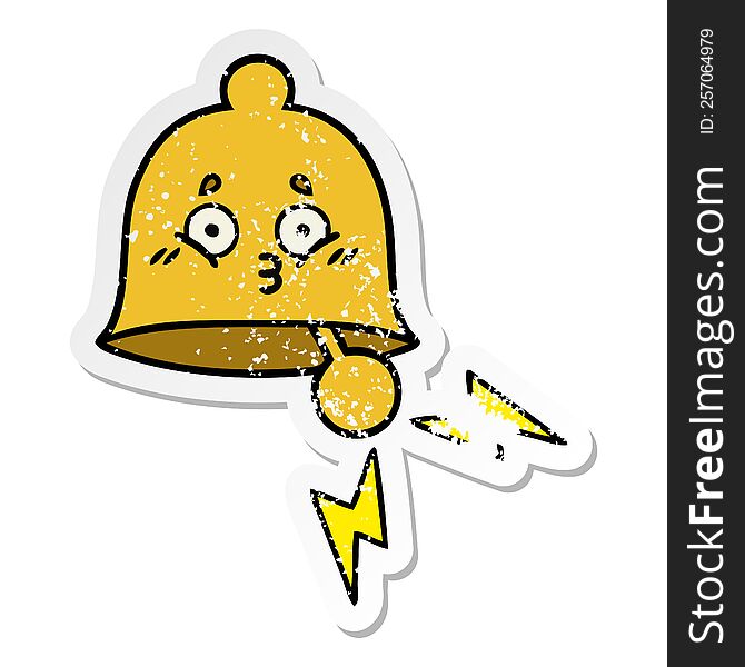 Distressed Sticker Of A Cute Cartoon Ringing Bell