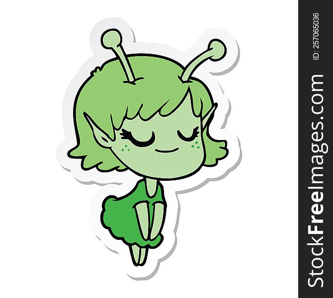 sticker of a smiling alien girl cartoon