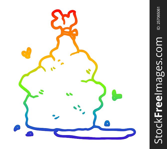 rainbow gradient line drawing of a cartoon garbage bag