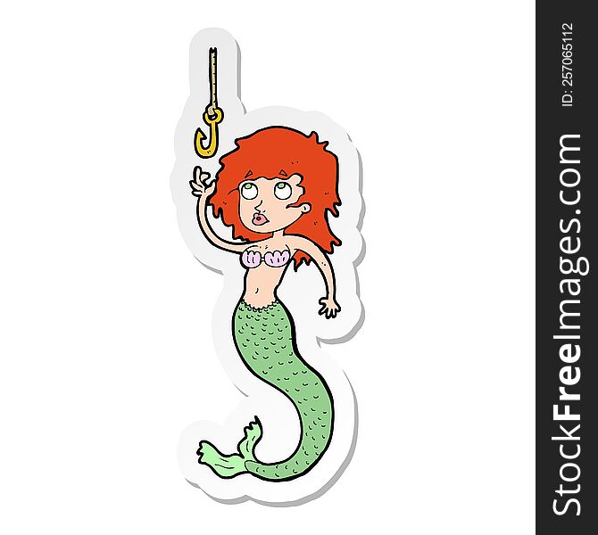 sticker of a cartoon mermaid and hook