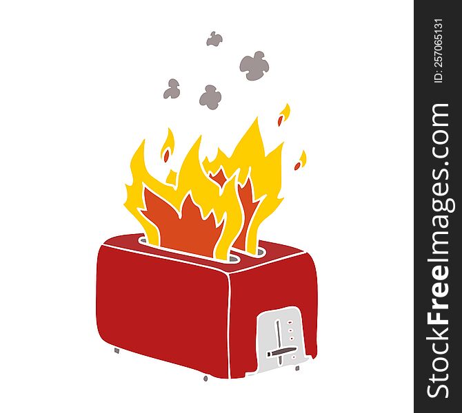 Flat Color Style Cartoon Burning Toaster